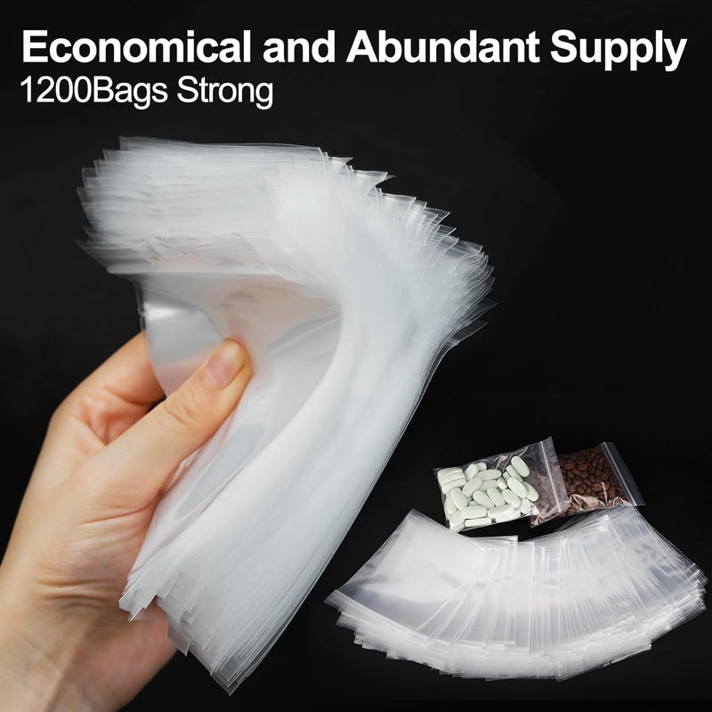 AGBOLO 1200Pcs Small Plastic Bag for Jewelry, 3x4'' Small Zip Bag Baggies Resealable, 2 Mil(2 Layer) Durable Small Zip Bag for Pill and Business - Clear - Image 2